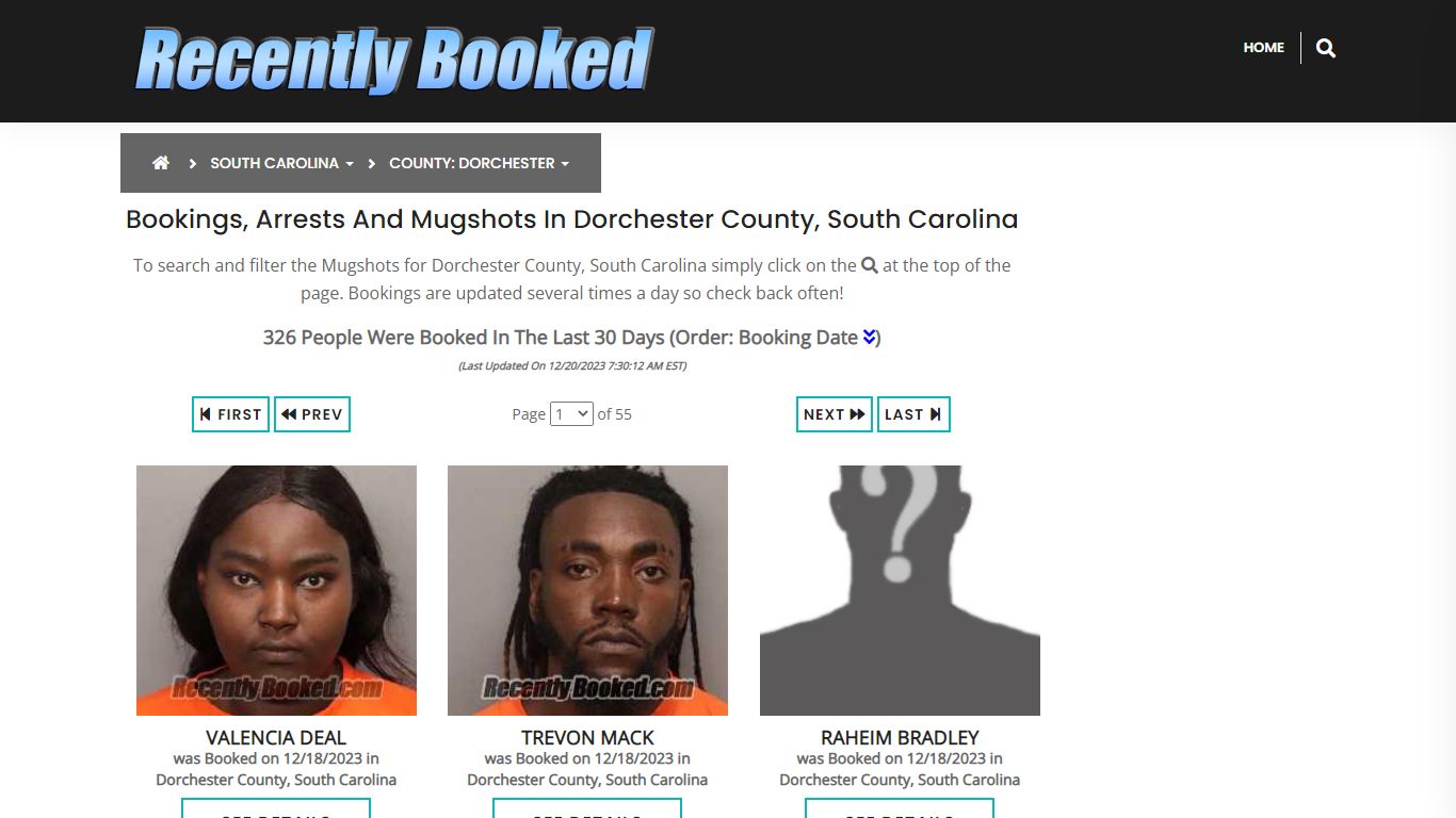 Bookings, Arrests and Mugshots in Dorchester County, South Carolina